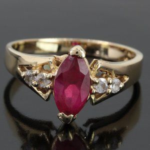 14k Simulated Marquise Ruby & CZ Ring